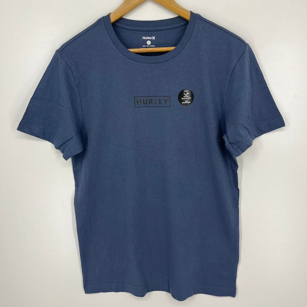 Hurley Mens Blue Short‎ Sleeve Reflective Logo T-Shirt Size Small Short Sleeve